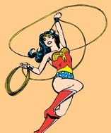 comic drawing of Wonder Woman and her lasso of truth