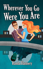 Book cover for Wherever You Go Were You Are by Randa Flannery, a book edited by Romance Refined editor Rachel Daven Skinner. Book cover shows an illustration of a couple standing next to a pond, and in the reflection the woman is shown to be a werewolf